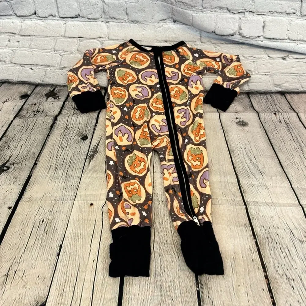 Little Phoenix Rising Co Halloween Cookie Pattern Bamboo Zippie Romper